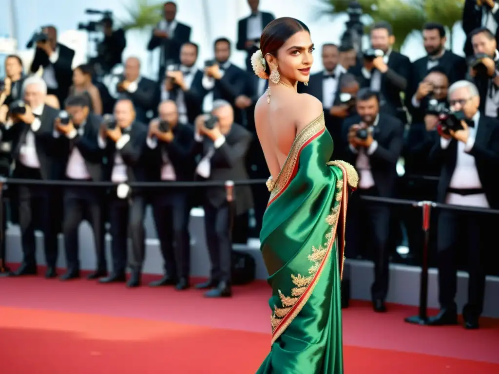 La actriz Deepika Padukone deslumbra con moda india en la alfombra roja de Cannes, irradiando gracia y sofisticación atemporal