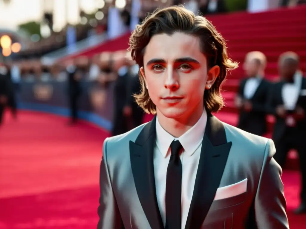 Timothée Chalamet deslumbra en la alfombra roja con su traje de moda Hollywood, rodeado de flashes y fans emocionados