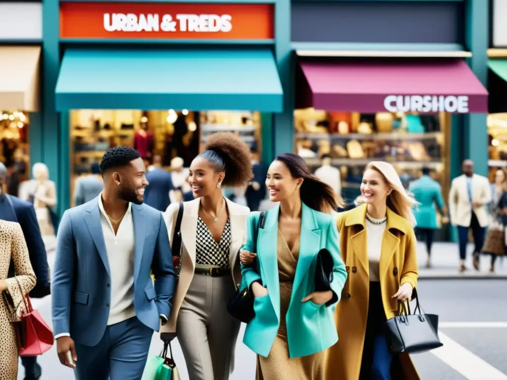 Una animada calle de la ciudad con moda diversa y colaboraciones impactando tendencias de consumo