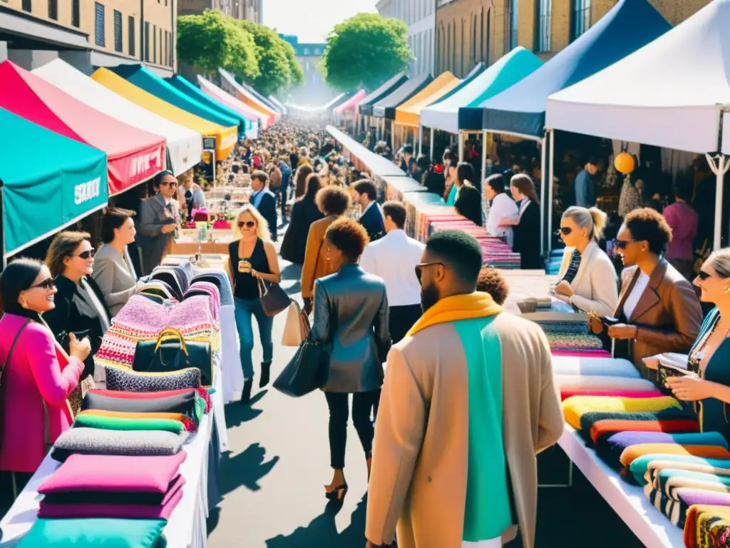 Una animada reventa de moda con ediciones limitadas en la bulliciosa calle urbana, reflejando la sostenibilidad de la moda