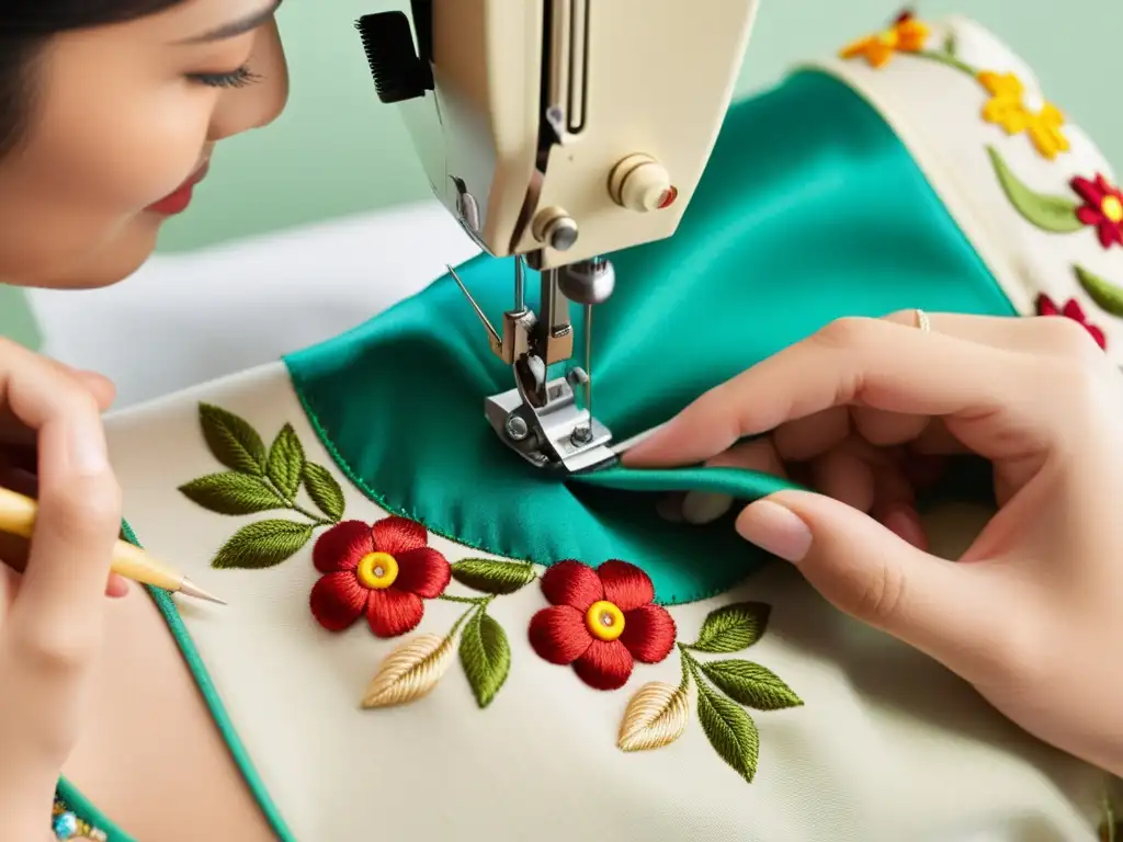 Una artesana personaliza con bordados florales un vestido vintage en el estudio de diseño de ModCloth, fusionando lo tradicional con lo moderno