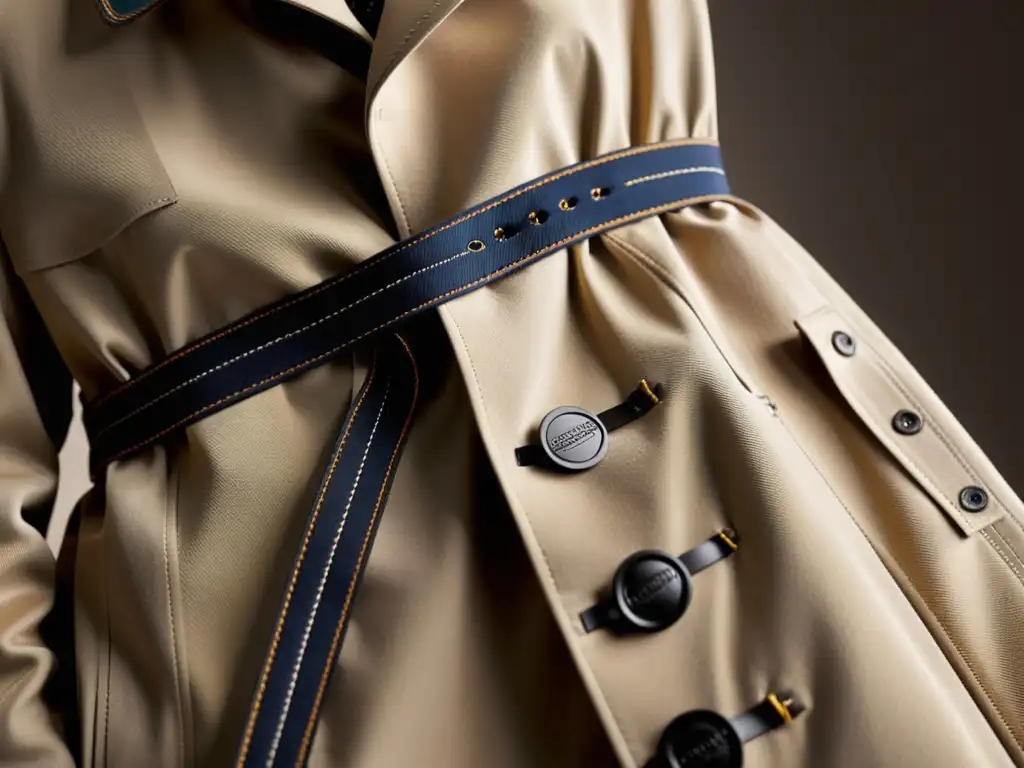 Artesanía detallada y sostenible del trench coat Burberry, resaltando su elegancia atemporal y calidad