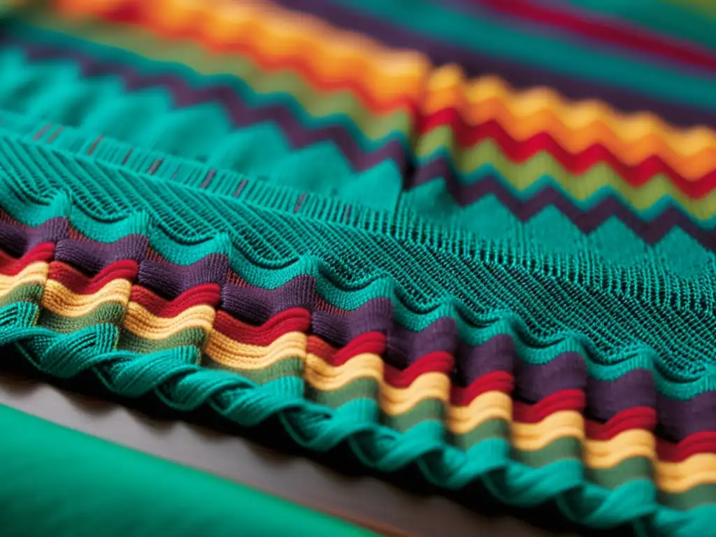 Un artesano teje con destreza un diseño Missoni en una máquina de punto vintage, mostrando el legado de la dinastía de la moda