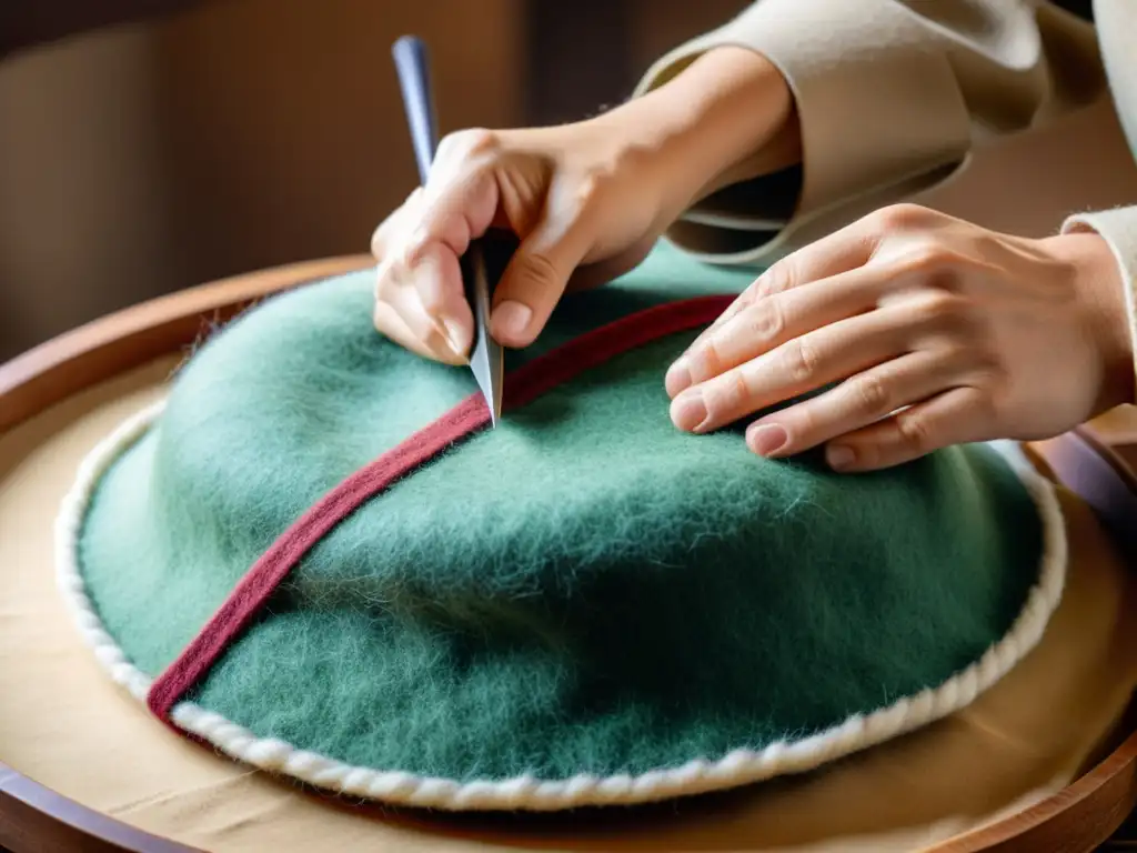 Artesano moldea con destreza un sombrero de fieltro, resaltando el significado histórico del fieltro en moda