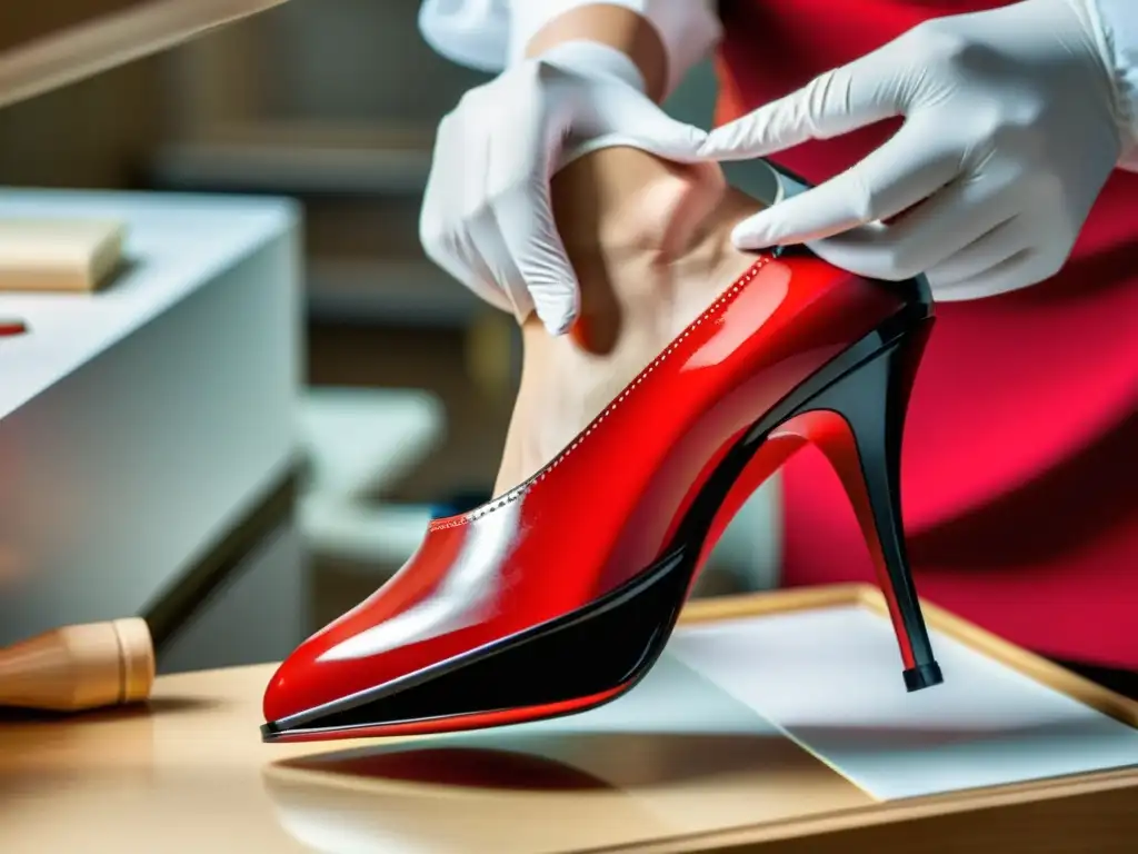 Un artesano en un elegante taller crea unos exclusivos tacones de Christian Louboutin, destacando la historia de la suela roja