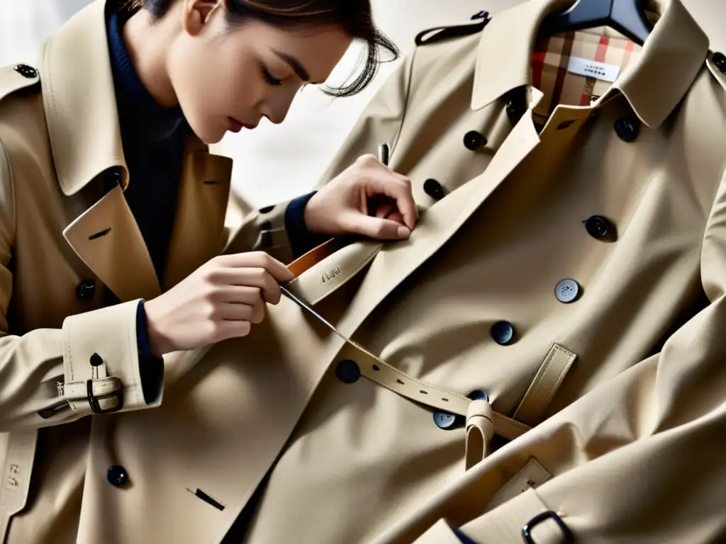 Un artesano habilidoso reimagina el trench coat Burberry, destacando la artesanía y la atención al detalle en el proceso