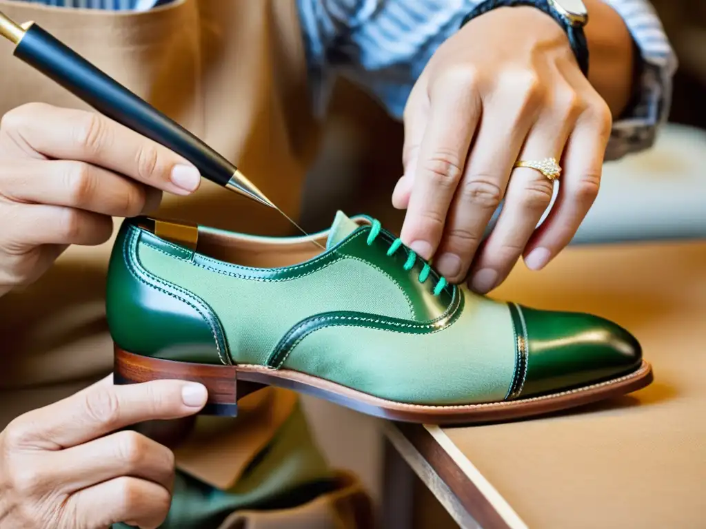 Un artesano habilidoso borda meticulosamente detalles en unos zapatos Manolo Blahnik, fusionando innovación y tradición en la artesanía