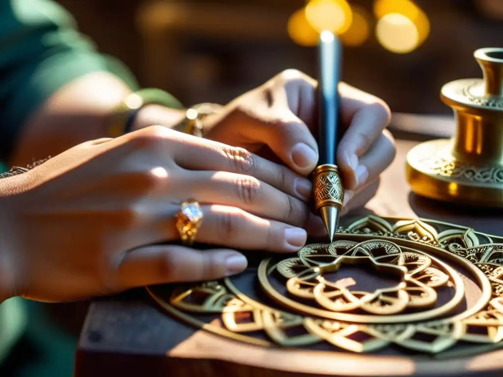 Un artesano habilidoso moldea joyas con técnicas tradicionales, adornado con anillos