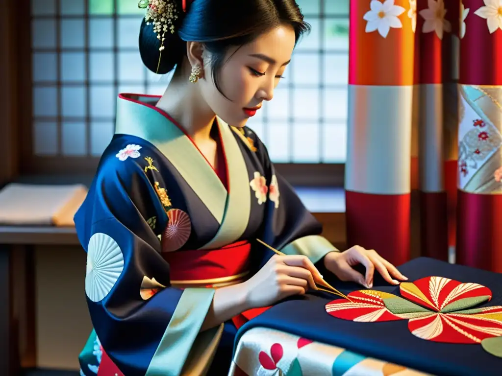 Un artesano japonés crea un exquisito kimono, mostrando la fusión de tradición y creatividad en la moda asiática