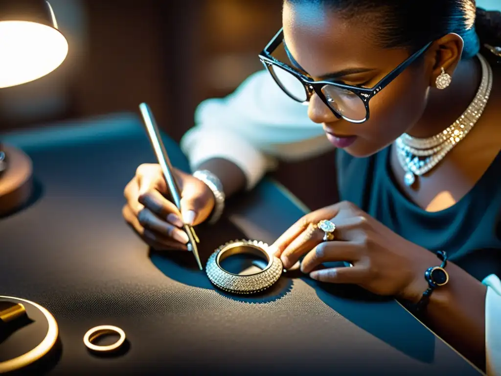 Un artesano joyero crea con precisión un collar de diamantes, resplandeciendo a pesar del impacto de crisis económicas en el mercado de joyas