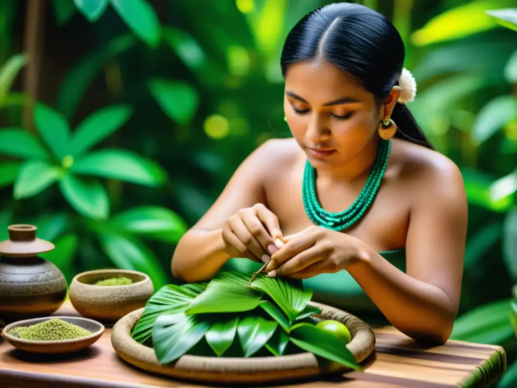 Un artesano maya crea joyas orgánicas, rodeado de exuberante vegetación, resaltando la historia y el impacto cultural de la artesanía