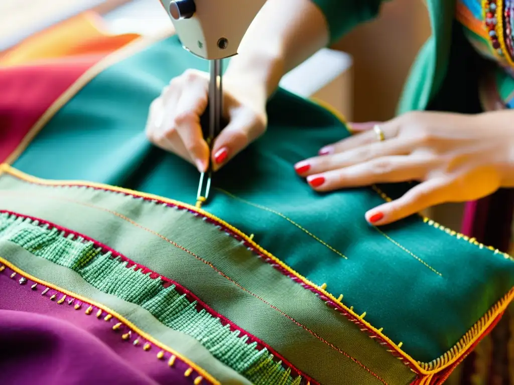 Artesano cosiendo prendas únicas con tela reciclada, demostrando la moda sostenible transformando diseño prendas