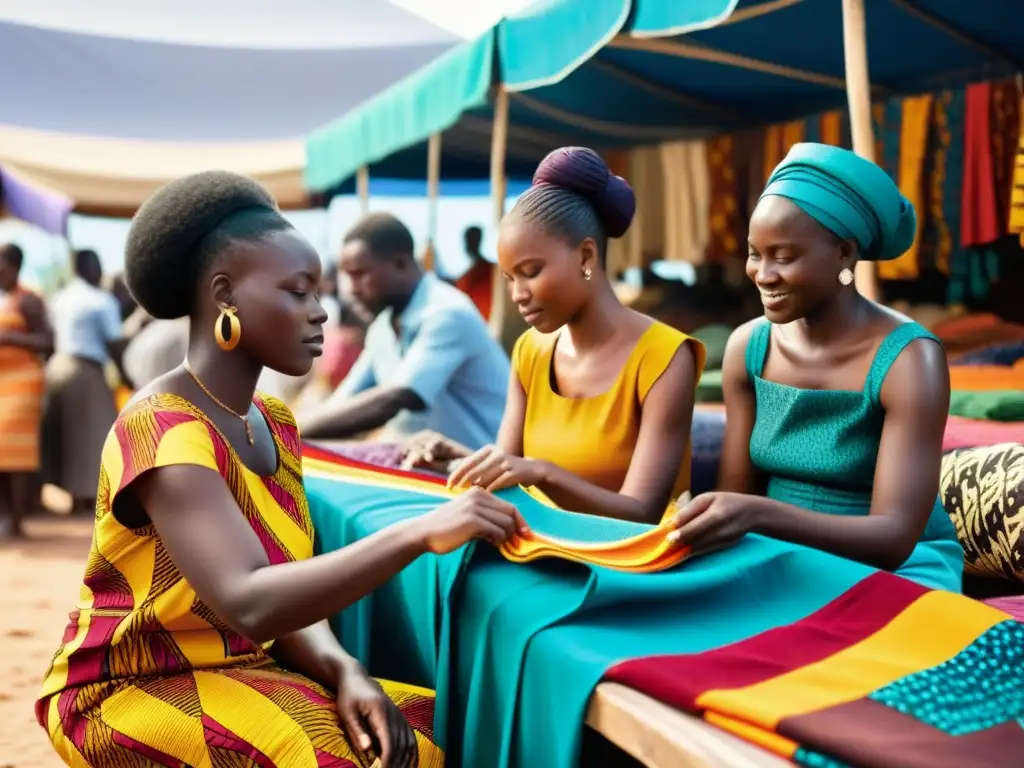 Artesanos africanos con influencia africana moda contemporánea creando prendas tradicionales en un mercado al aire libre