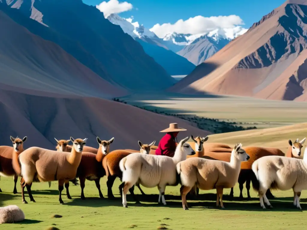 Artesanos andinos esquilando la lujosa lana de vicuña con técnicas ancestrales, resaltando el uso ancestral de la vicuña en la moda andina