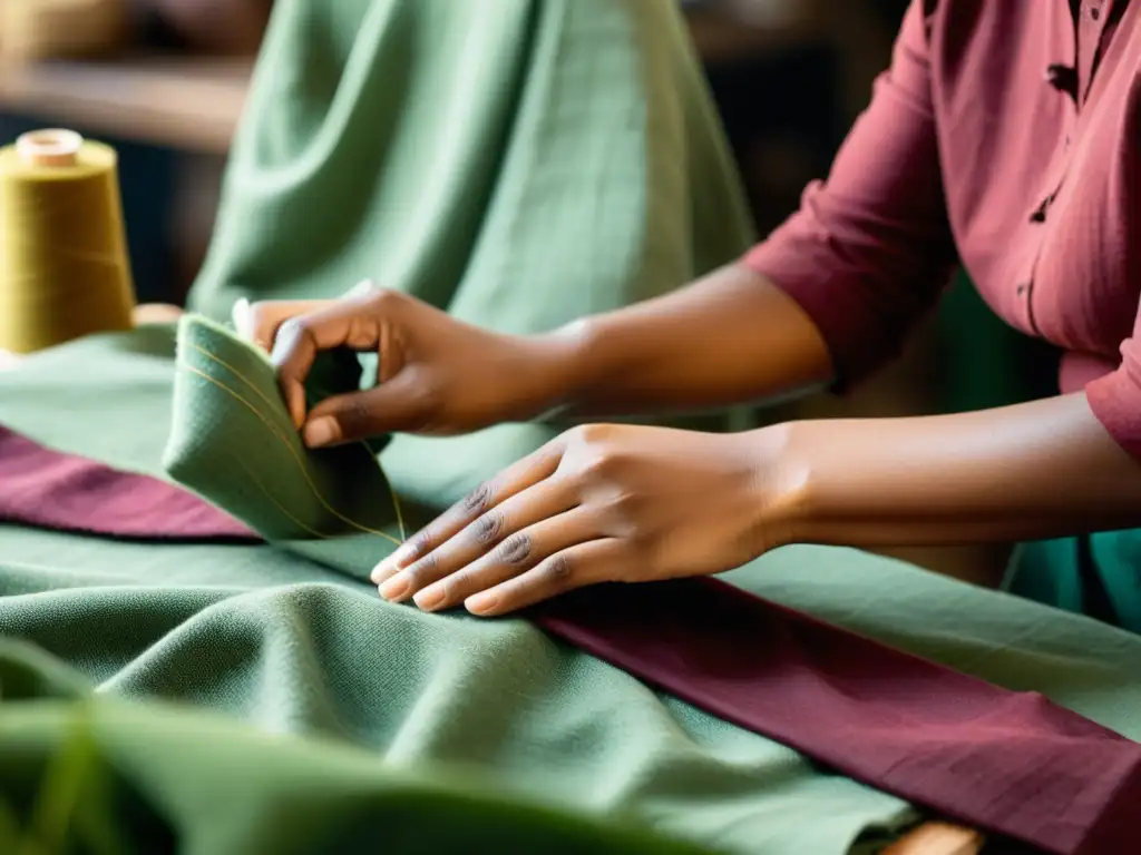 Artesanos confeccionando prendas ecológicas con tintes naturales en un taller de moda sostenible