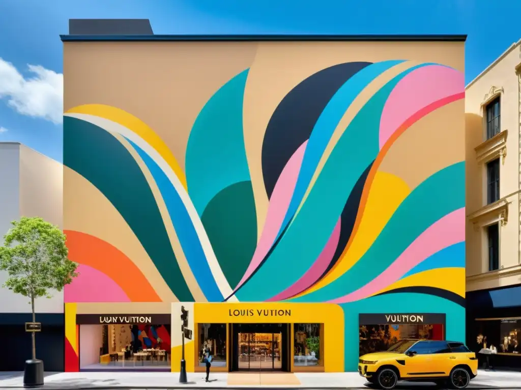 Colaboración Louis Vuitton artistas contemporáneos: Mural urbano vibrante y abstracto, reflejo de la fusión entre arte y moda