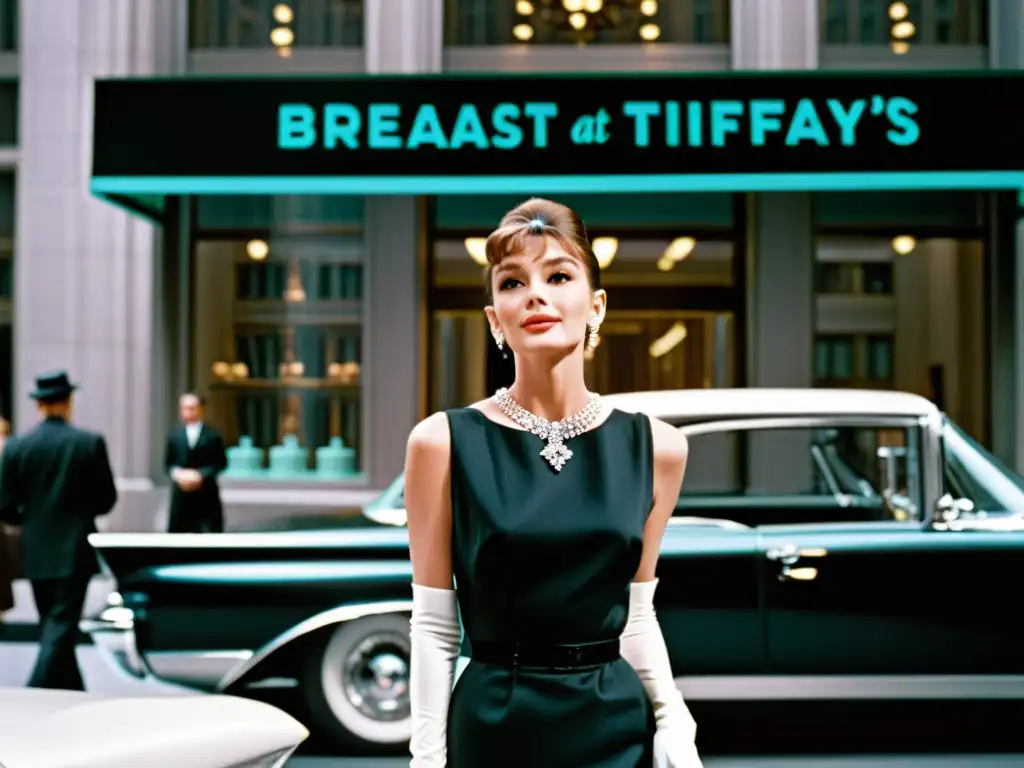 Audrey Hepburn, elegante en 'Breakfast at Tiffany's', captura la influencia del cine en moda con su icónico estilo