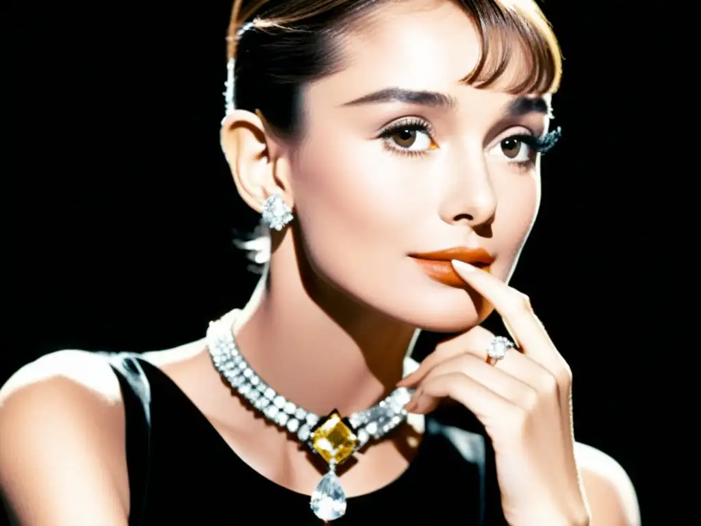 Audrey Hepburn luce el icónico collar 'Tiffany Diamond' en un close-up de alta resolución