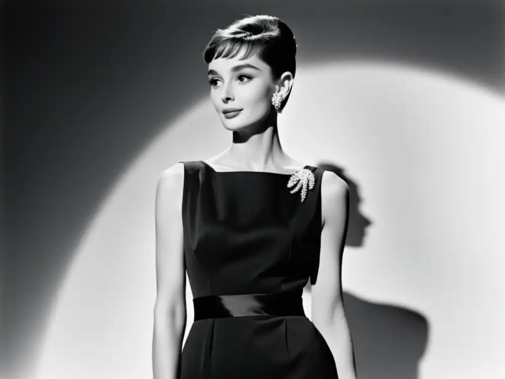 Audrey Hepburn en un vestido negro Givenchy, irradiando elegancia atemporal y estilo