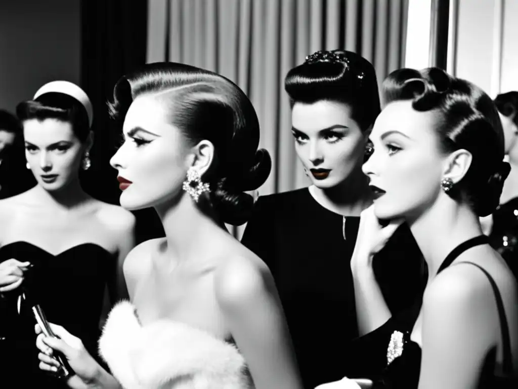 Backstage de moda en los años 50: caos glamoroso mientras modelos se preparan