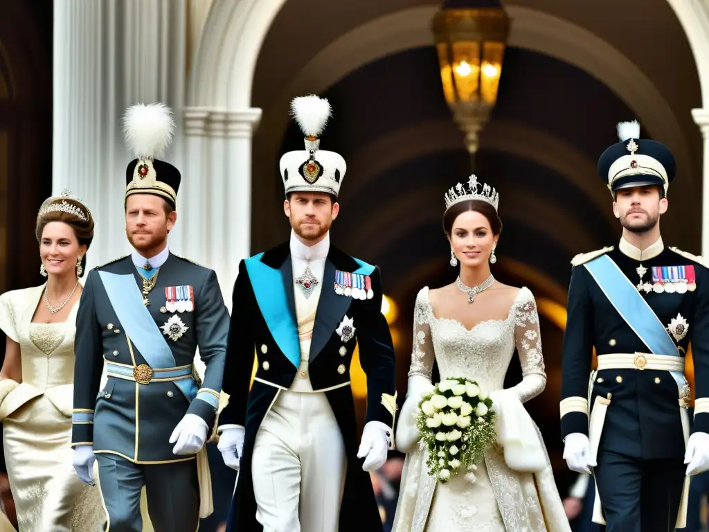 Procesión real europea en blanco y negro muestra la opulenta moda del pasado