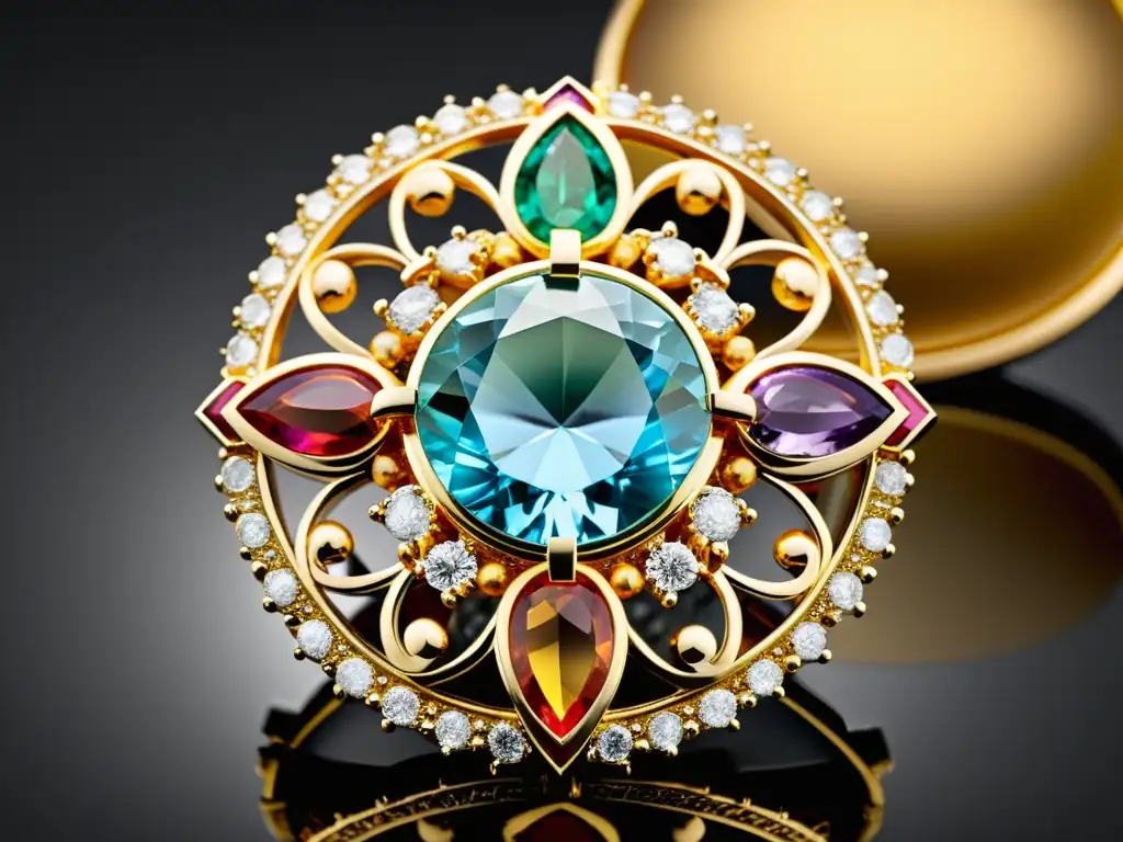 Un broche Bvlgari de alta joyería, con gemas vibrantes y detalles meticulosos, reflejando su impacto cultural y exquisita artesanía