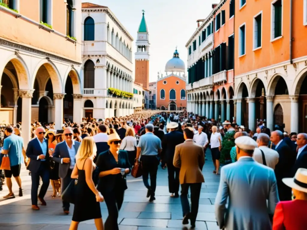 El bullicioso festival de cine en Venecia captura el impacto cultural de la moda en un ambiente histórico y moderno al atardecer