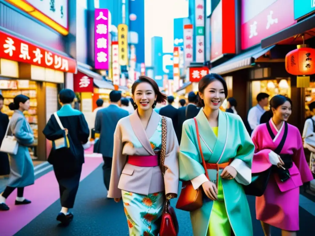 Una calle bulliciosa en Tokio con moda asiática icónica y vibrante energía urbana