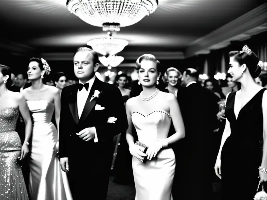 Truman Capote en un lujoso salón de los años 50, rodeado de mujeres glamorosas y elegantes