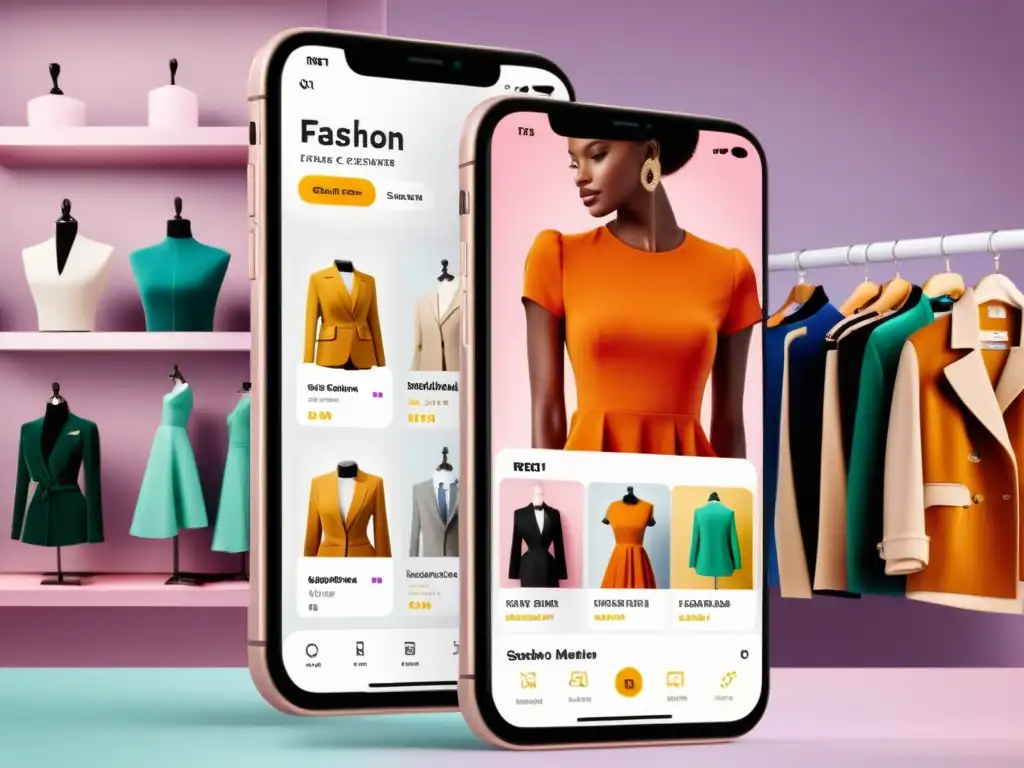 Captura de pantalla de una app de moda con interfaz elegante y amigable, destacando técnicas de conversión para sitios de moda