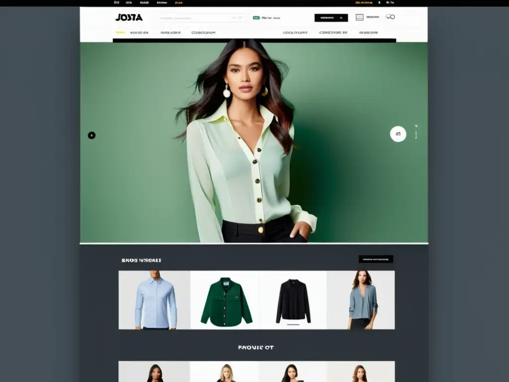 Captura de pantalla de una página de producto de un sitio web de moda, destacando técnicas de conversión para sitios de moda con un diseño moderno y llamativo, imágenes de alta calidad y llamados a la acción claros