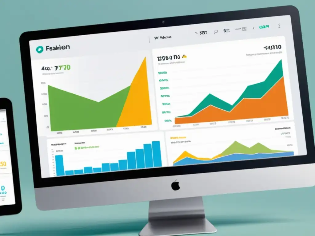 Captura de pantalla del panel de análisis de tráfico web de una marca de moda, con gráficos detallados que muestran KPIs y tendencias