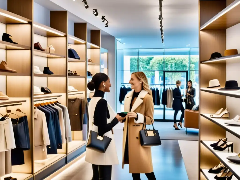 Clientes felices disfrutan de la moda en una tienda elegante