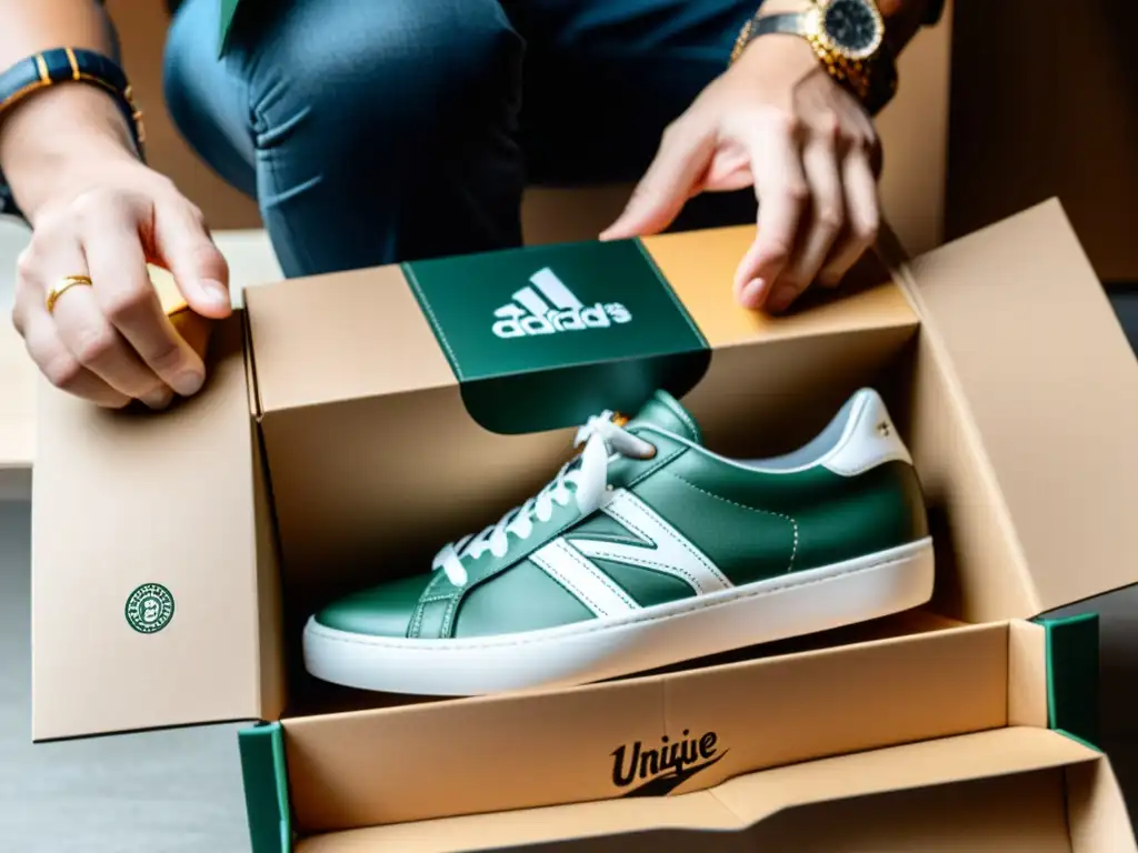 Exclusiva unboxing de zapatillas de edición limitada Un coleccionista desempaca con reverencia unas exclusivas zapatillas de edición limitada, mostrando su pasión y dedicación por las sneakers