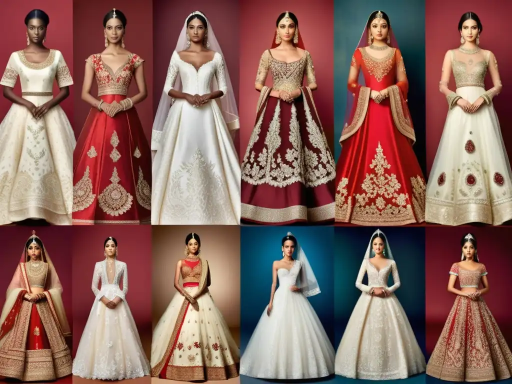 Collage de vestidos de novia de diferentes culturas, mostrando su diversidad y belleza