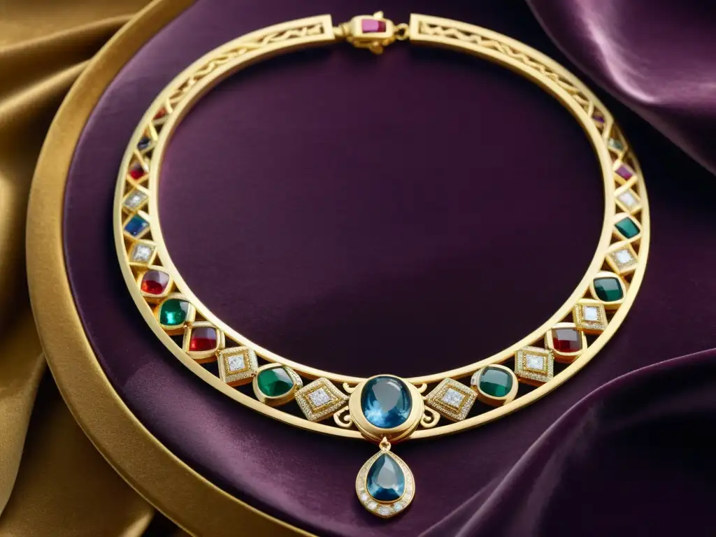 Collar Bvlgari de lujo con gemas y detalles romanos, evocando historia marcas joyas icónicas