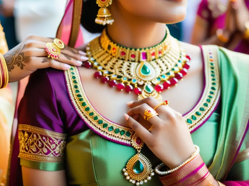 Collar de oro con gemas y simbolismo oculto en la tradición hindú de bodas