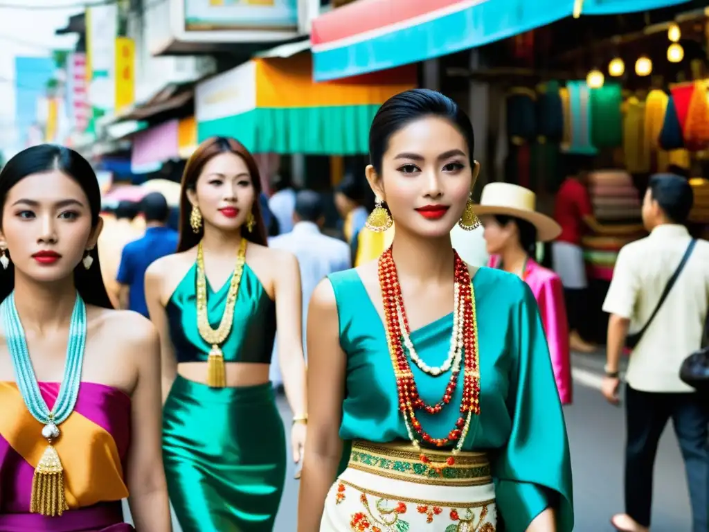 Colorida moda del sudeste asiático influencias en bulliciosa calle de Bangkok