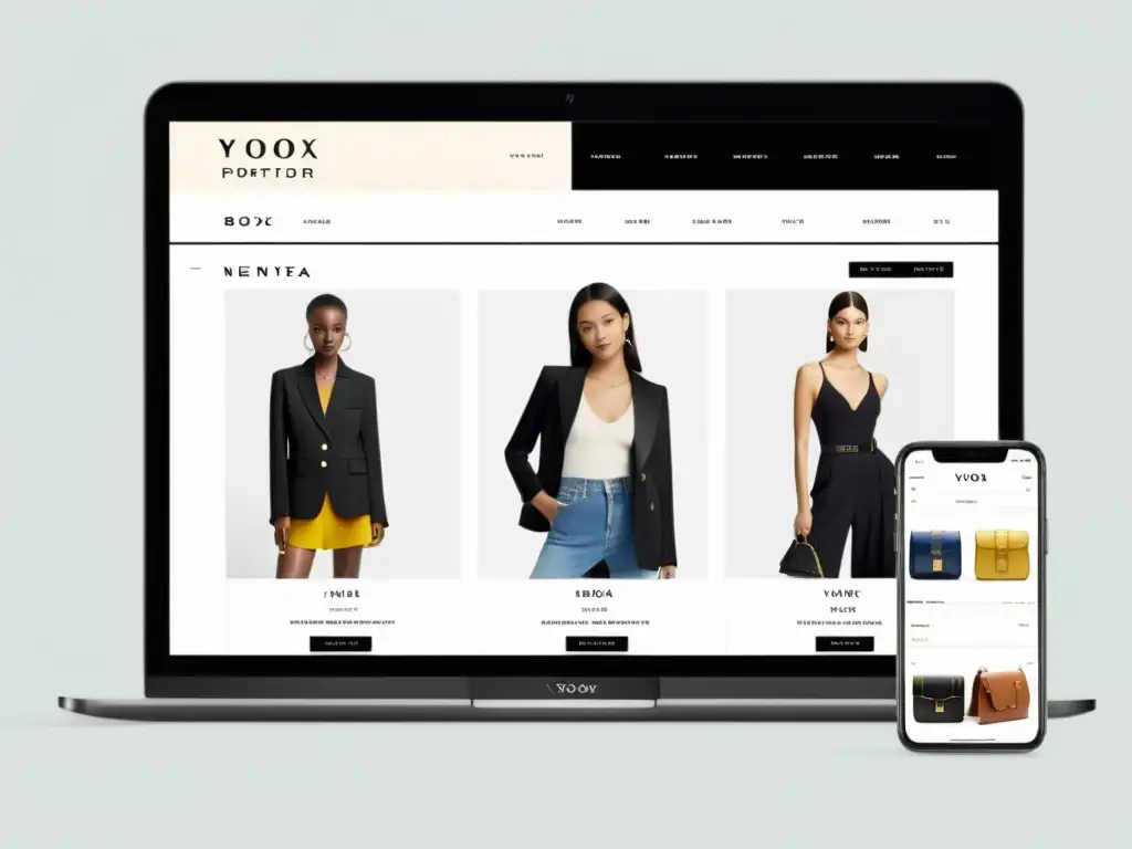 Comparativa gigantes lujo online: Detalle de las interfaces de NetaPorter y YOOX, mostrando estrategias de lujo y diversidad