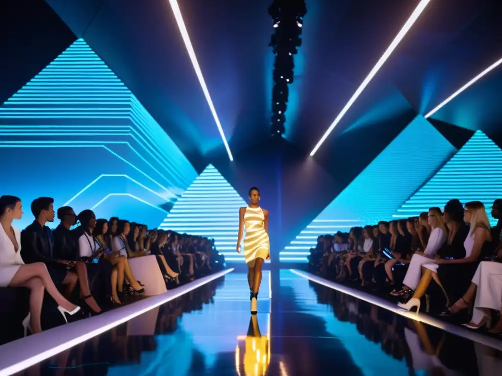 Desfile futurista de moda tecnológica con colaboraciones innovadoras moda tecnología