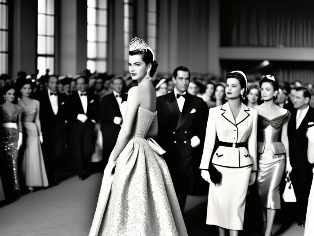 Desfile de moda en París en los años 50, muestra el impacto cultural de la alta moda en el siglo