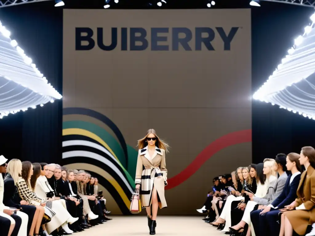 Desfile de moda con impacto cultural de Burberry, fusionando arte y moda en la pasarela con diseños vanguardistas y escenografía impactante