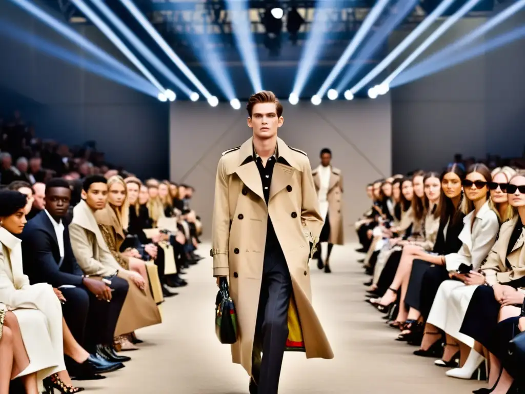 Desfile de moda de Burberry con impacto cultural en la pasarela, mostrando elegancia y sofisticación moderna