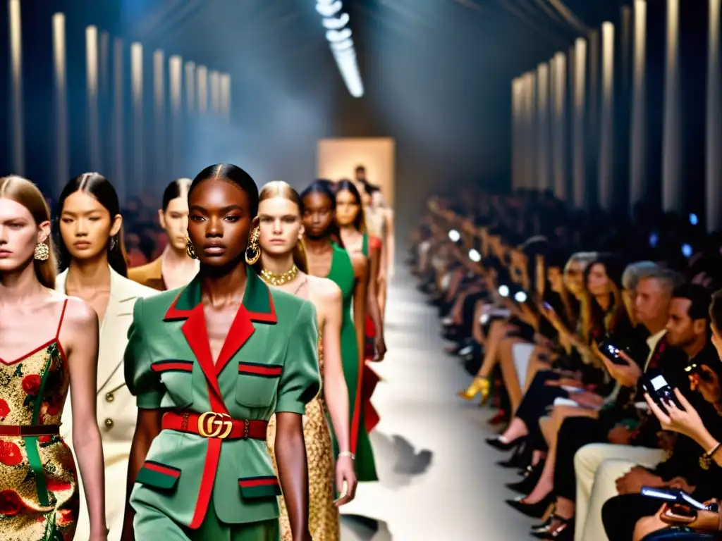 Desfile de moda Gucci con influencia del nuevo perfume, captura la moda contemporánea y la influencia del perfume en la alta moda