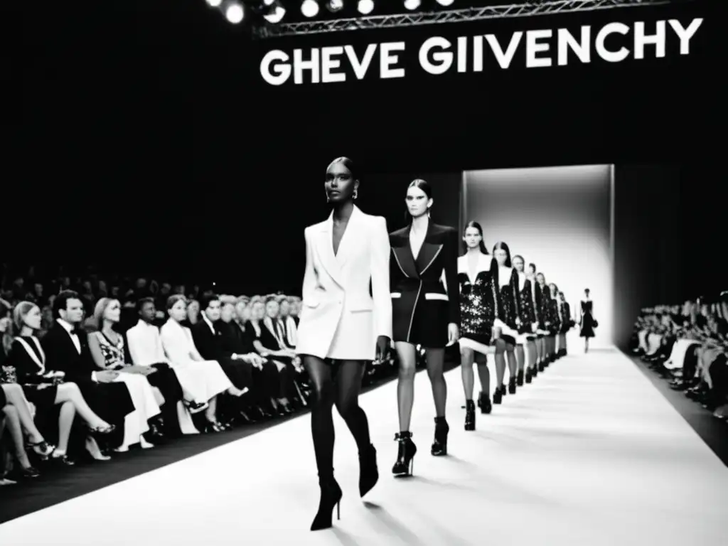 Desfile de moda de Givenchy con influencia del prêtàporter, modelos exudan elegancia en la pasarela