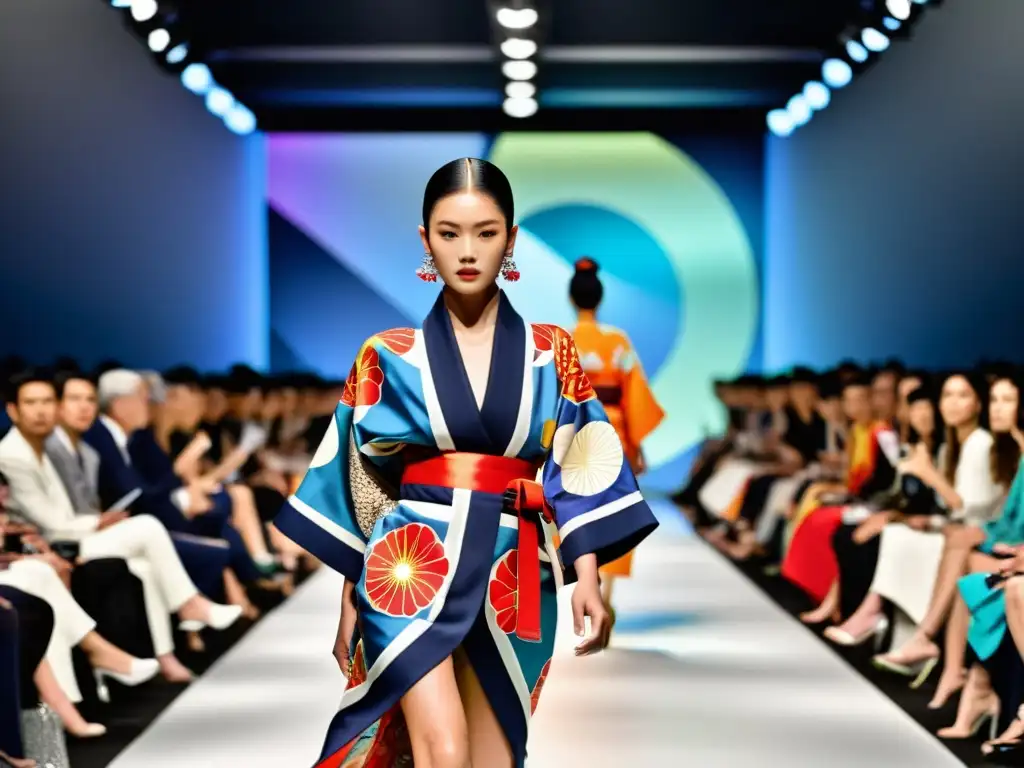 Desfile de moda con kimonos que fusionan tradición y estilo moderno, destacando la historia del kimono en la moda