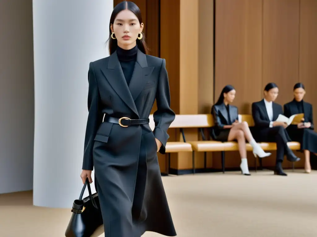 Desfile de moda de lujo Céline en blanco y negro, con minimalismo en la moda de lujo