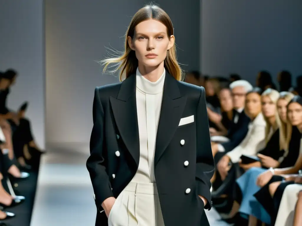 Desfile de moda de lujo en blanco y negro con minimalismo y elegancia atemporal de Céline bajo la dirección de Phoebe Philo