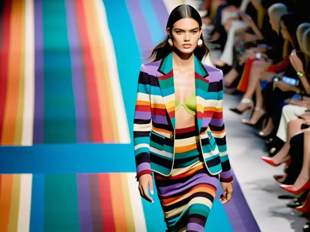 Desfile de moda Missoni con colores y patrones vibrantes, evocando el legado de la dinastía de la moda