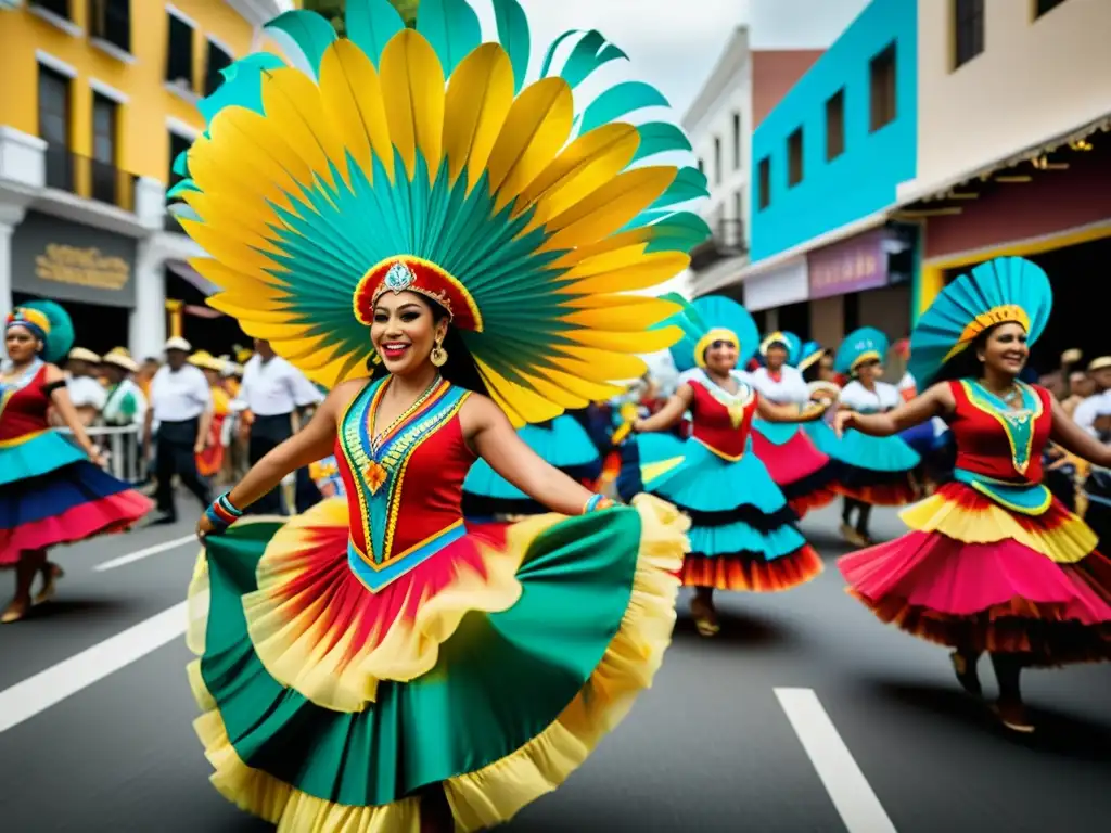 Desfile vibrante con influencia de la música tropical en la moda durante festival latinoamericano